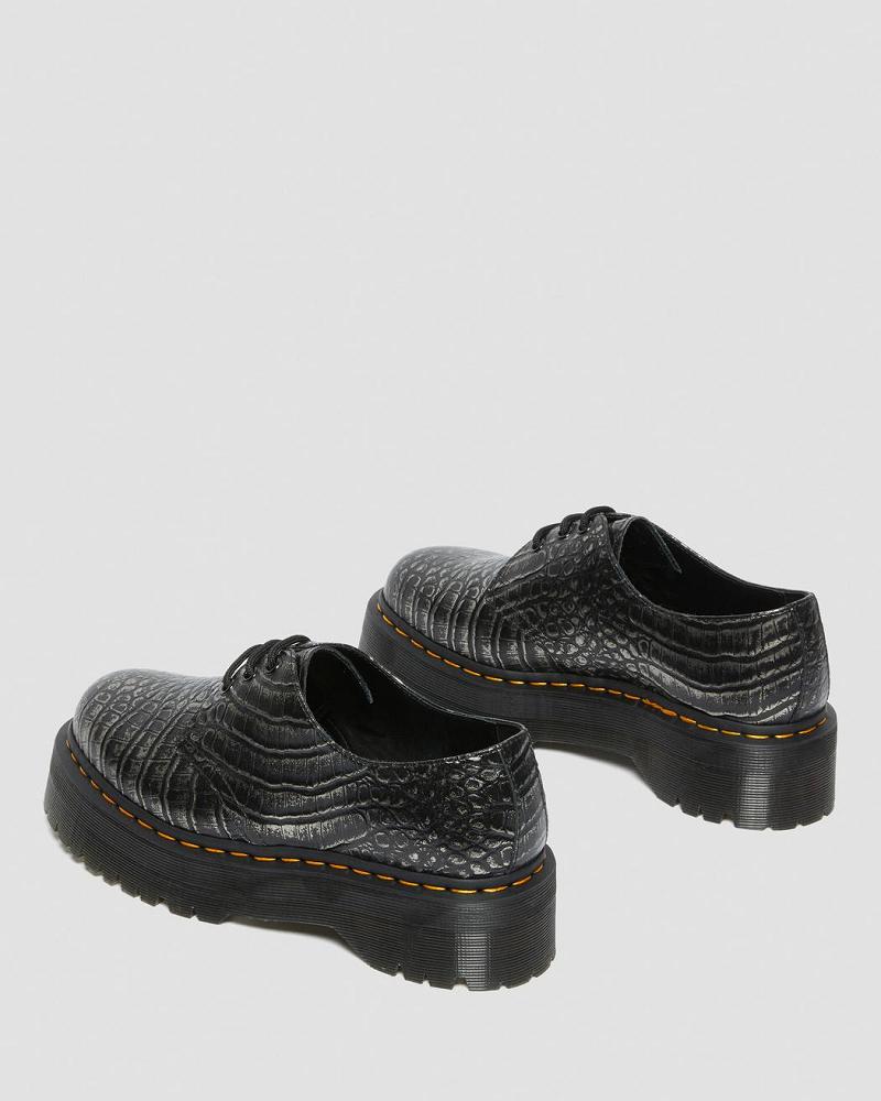 Black Men's Dr Martens 1461 Croc Emboss Leather Platform Shoes | CA 619KOR